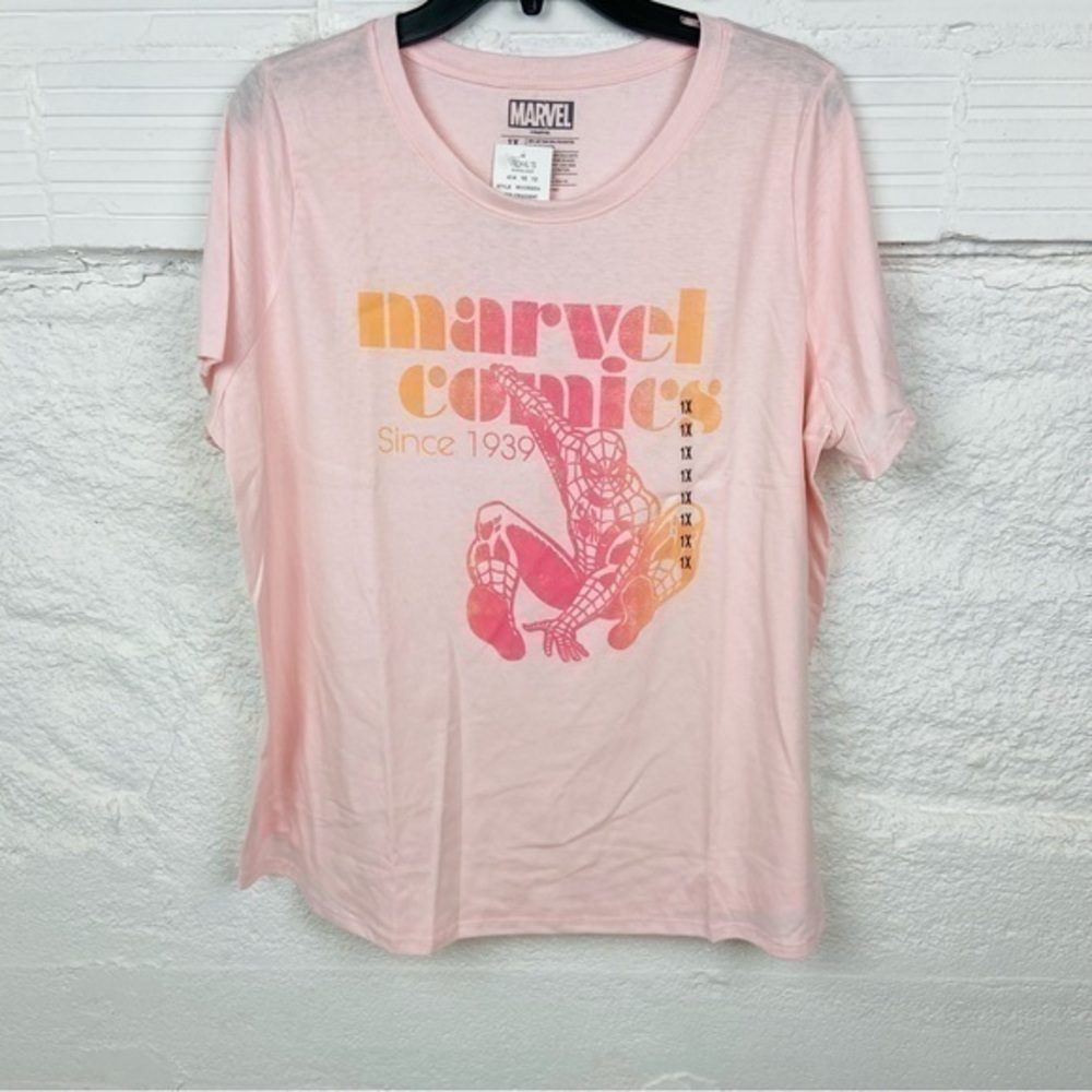 NWT MARVEL COMICS SINCE 1939 light pink spider man short sleeve shirt SZ 1X